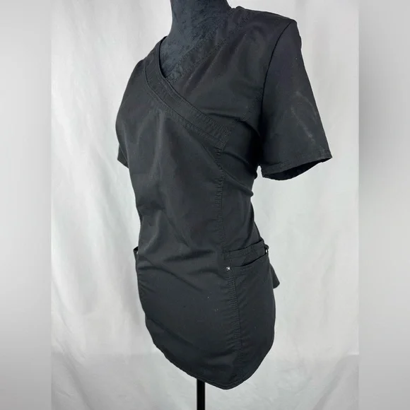 Scrubstar Black Women's Top Blouse w/ 3 Pockets - Picture 3 of 6
